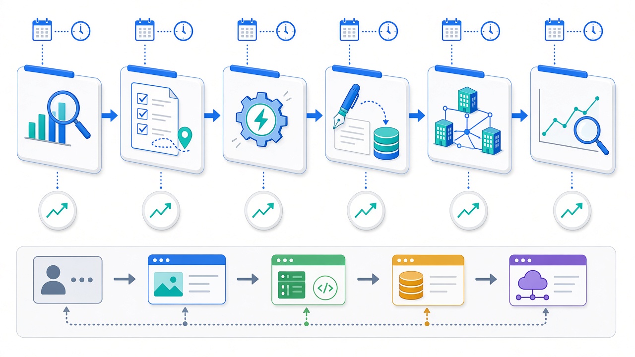 Image #2 — Таблица этапов SEO-продвижения B2B-сайта с указанием сроков, ответственных и ожидаемых результатов на каждом шаге
