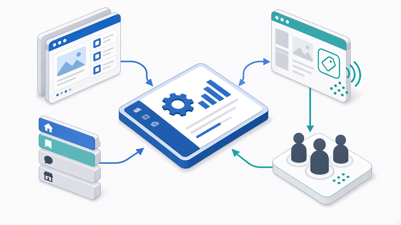 Image #1 — Схема экосистемы продвижения в Facebook — Ads Manager, Meta Business Suite, пиксель, аудитории и каналы коммуникации
