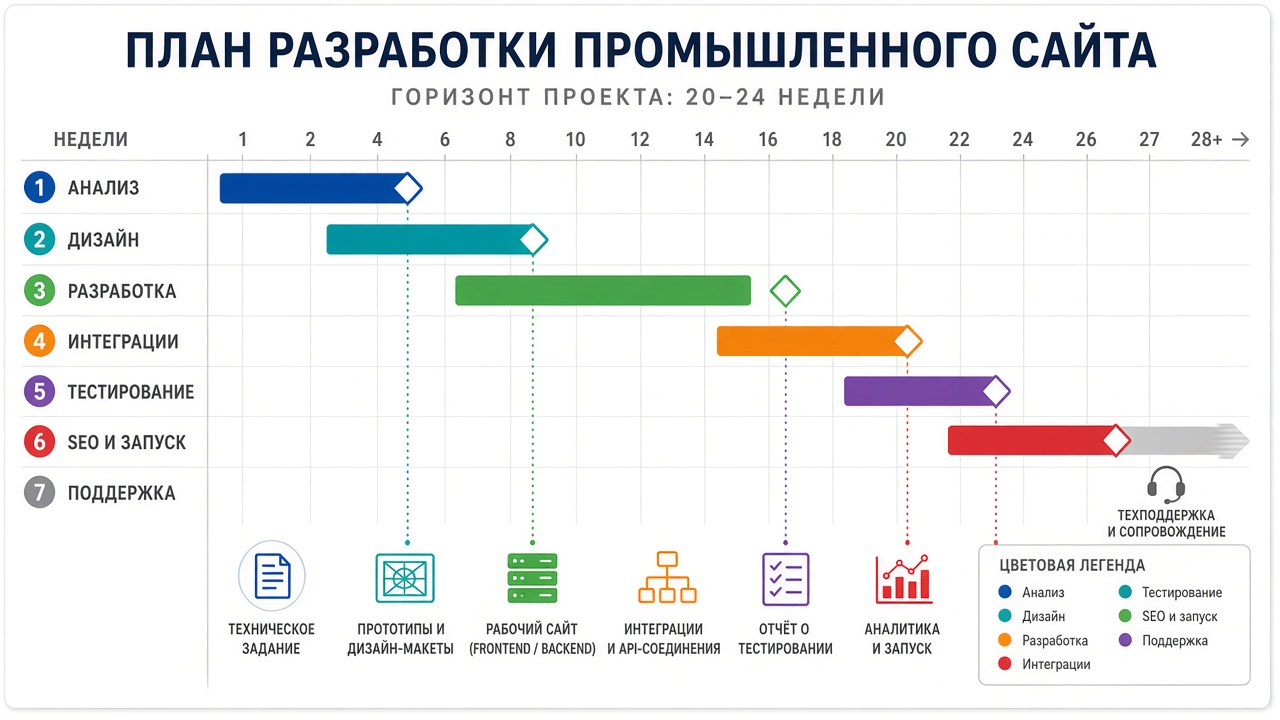 Image #2 — Диаграмма Ганта с этапами разработки промышленного сайта и контрольными точками