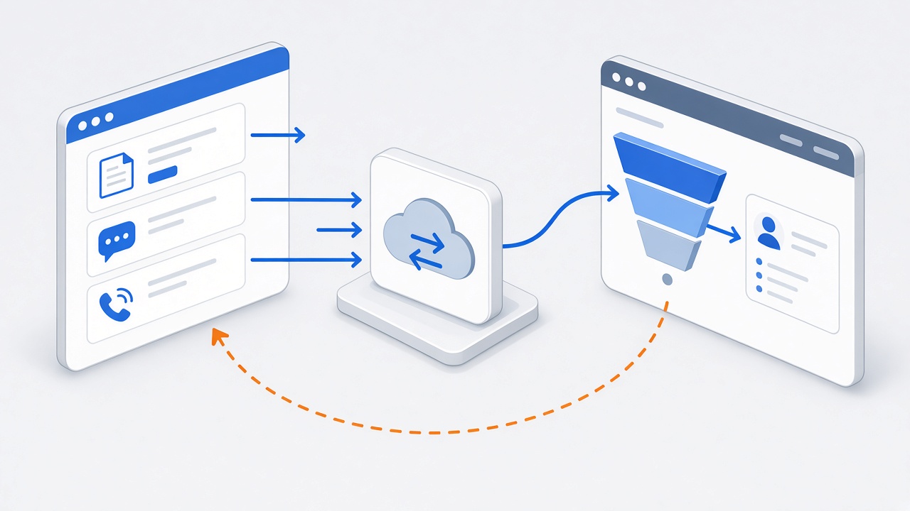 Image #1 — Схема архитектуры интеграции: формы сайта, API-шлюз и CRM-система с потоками лидов и статусов