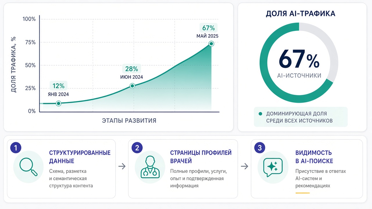 Image #3 — График роста трафика из AI-источников после внедрения микроразметки и страниц врачей