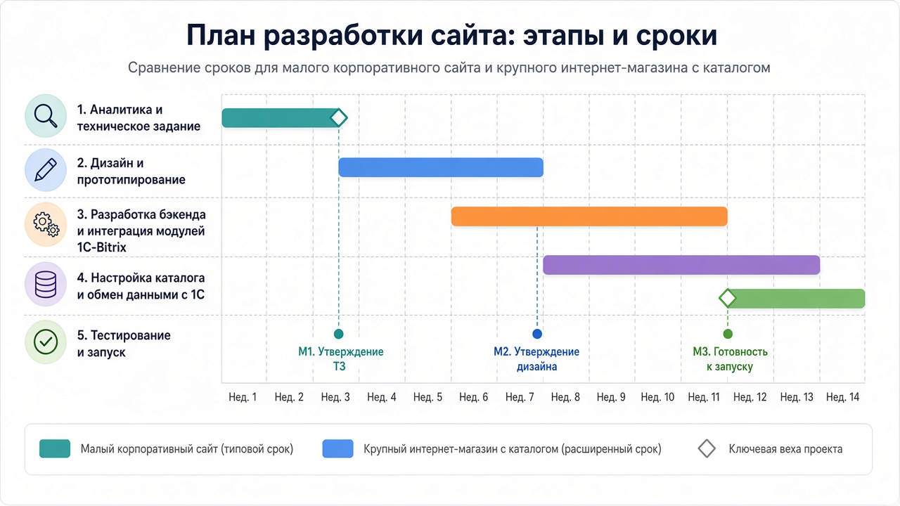 Image #3 — Диаграмма Ганта с этапами разработки сайта на 1С-Битрикс и контрольными точками